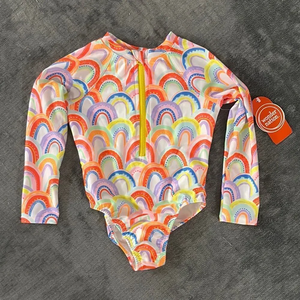 Wonder Nation Red and Orange Rashguard Swim Top